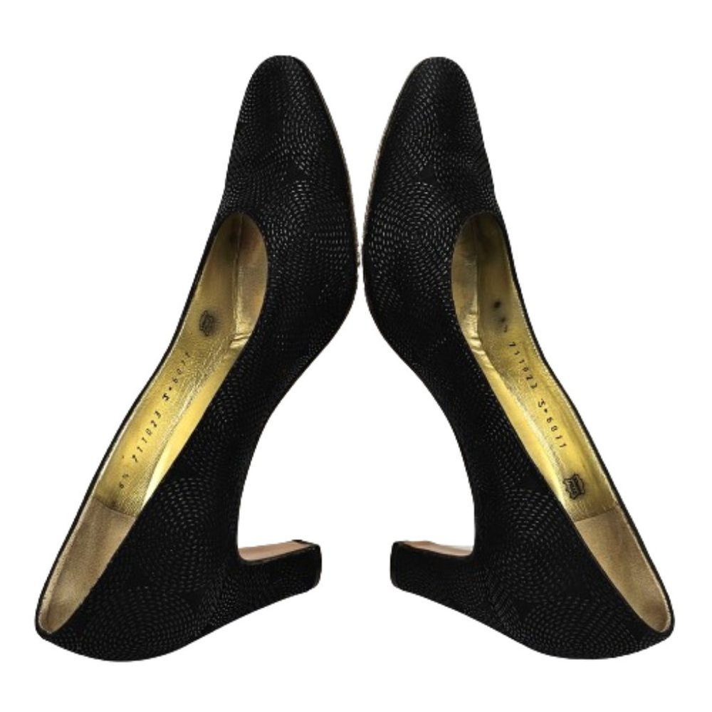 Bruno Magli Black Suede Embossed Vintage Mid Alomond Toe Pump Heel Shoes Sz 6.5 - Picture 7 of 13